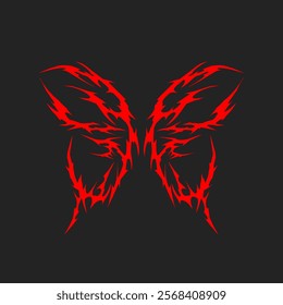 Bold red tribal butterfly vector design on black background. sharp, symmetrical details combine elegance and intensity, perfect for tattoos, logos or striking graphic projects