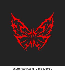 Bold red tribal butterfly vector design on black background. sharp, symmetrical details combine elegance and intensity, perfect for tattoos, logos or striking graphic projects