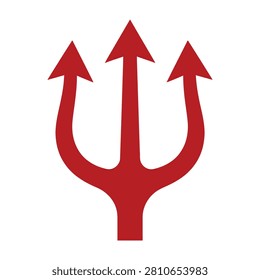 A bold red trident symbol representing evil or devilish themes in a simple style