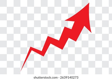 Bold red upward zigzag arrow icon representing rapid growth, financial gain, business progress, stock market surge, and performance improvement—ideal for charts, analytics, and infographics