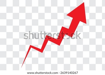 Bold red upward zigzag arrow icon representing rapid growth, financial gain, business progress, stock market surge, and performance improvement—ideal for charts, analytics, and infographics