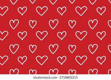 Bold Red Valentine Heart Pattern with Hand Drawn White Line Icons