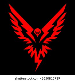 Bold red vector logo of a stylized thunder hawk with sharp wings and lightning bolt tail. Perfect for tech, esports, mascots, or powerful branding themes. Modern, aggressive, and iconic design.