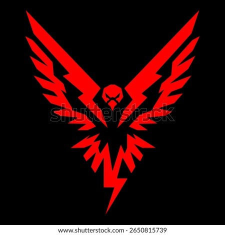 Bold red vector logo of a stylized thunder hawk with sharp wings and lightning bolt tail. Perfect for tech, esports, mascots, or powerful branding themes. Modern, aggressive, and iconic design.