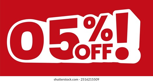 Negrito vermelho e branco 05% off faixa de desconto. Perfeito para promoções, eventos de vendas e ofertas especiais. Design atraente para campanhas publicitárias on-line e na loja.