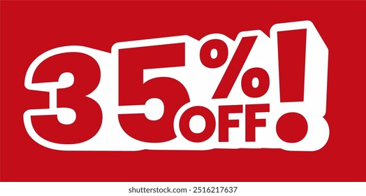 Bold red and white 35% off discount banner. Perfect for promotions, sales events, and special offers. Eye-catching design for online and in-store advertising campaigns.