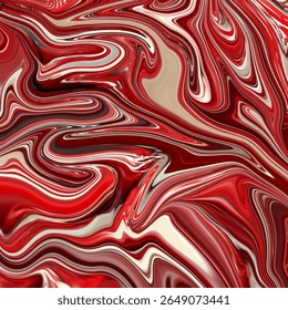 Textura abstrata de vermelho e branco marmoreado negrito com linhas fluidas e alto contraste. Ideal para planos de fundo, design de impressão ou projetos de arte.