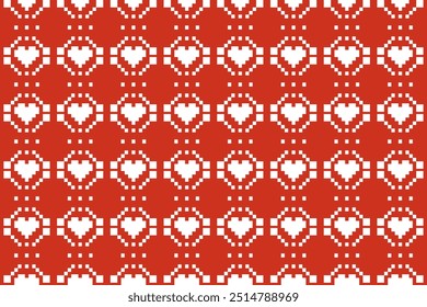 A bold red and white pixel heart pattern that radiates warmth and nostalgia, perfect for Valentine's Day or retro-themed decor.