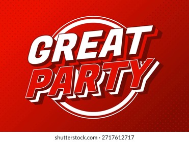 Gráfico de texto en rojo y blanco en negrita que dice Gran Fiesta con un diseño dinámico.