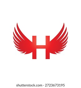 Fett rot geflügeltes H-Logo Dynamisches Markensymbol mit Flügeln für Identität und Stärke.