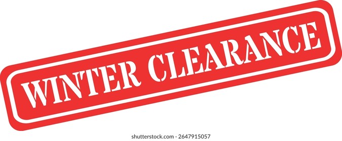 Bold red winter clearance stamp with white text on white background