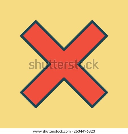 Bold Red X Mark with Dark Outline on Yellow Background Representing Incorrect Choice or Close Action Symbol