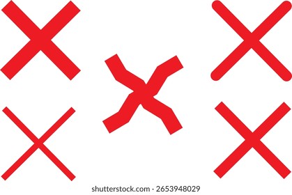 Bold red X mark icons set with rounded and sharp corners vector for UI rejection and cancel symbol