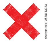 Bold red X symbol created with brush strokes on a plain white background