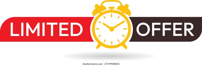 Etiqueta de oferta limitada en rojo y amarillo con un estilo de insignia premium. Perfecto para campañas de descuento, promociones de comercio electrónico, anuncios de liquidación, etiquetas de Precio y gráficos de marketing minorista.