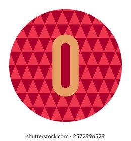 A bold red-themed geometric circle design featuring the number zero in golden hues, accented by triangular patterns for a sharp and modern aesthetic.