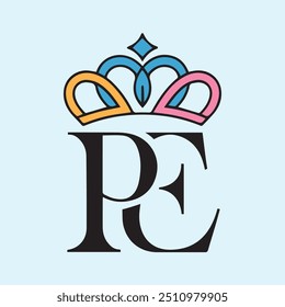 A bold and regal logo featuring the letters "PE" topped with an elegant crown, symbolizing leadership, excellence, and prestige. This design is ideal for premium brands, educational institutions.