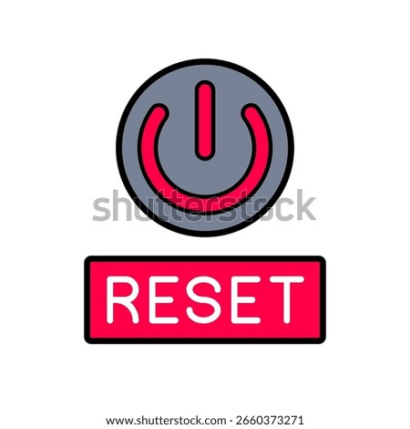 Bold Reset Button Icon with Power Symbol and Red Label Background Vector Illustration