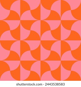 Bold retro 1960 1970 orange and soft vintage pink halved scale shapes non-directional