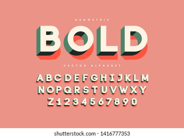 Bold Retro Font With Numbers. Trendy 3d Alphabet. Eps10 Vector.