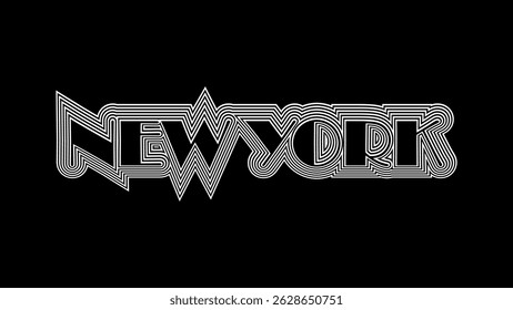 Bold retro-style "New York" vector text with black and white concentric line art design, perfect for posters, apparel, and urban-themed graphics