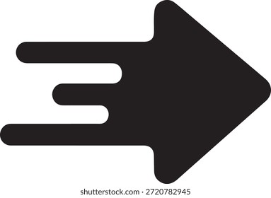 Icono de flecha derecha en negrita con líneas de movimiento de velocidad que representan avance rápido, navegación, dirección y progreso. Vector sólido mínimo ideal para UI, App y sistemas de navegación digital.