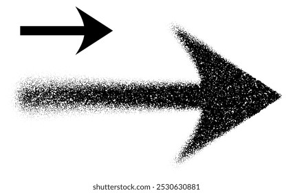 A bold right-pointing arrow created with scattered dots and a solid black style, representing direction. Vector illustration.