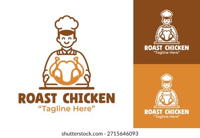 Un atrevido logotipo de pollo asado diseñado para vendedores ambulantes de comida y restaurantes informales.