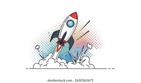Bold rocket launch illustration capturing dynamic ascent and exploding energy