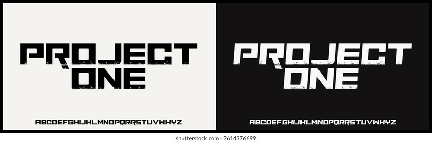 Bold rough vector font. futuristic alphabet uppercase regular and italic. Grunge and texture typography.