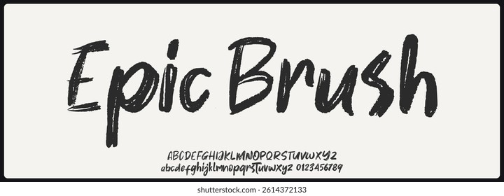 Bold and rough vector font. Handmade brush alphabet uppercase, lowercase, and number with texture.
