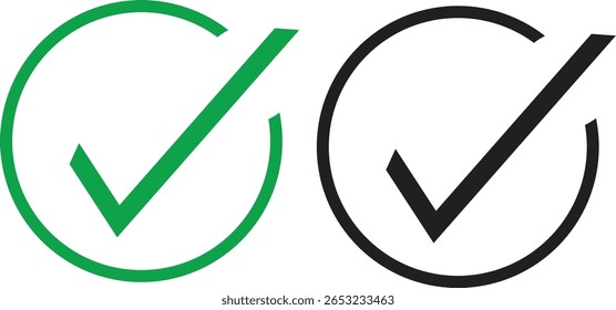 Iconos redondos audaces de la comprobación del círculo con el contorno grueso para el sistema moderno del Vector de la garrapata de la interfaz del Web