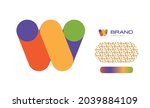 Bold Rounded Multicolored Font Logo Using Letter W for Nursery, Preschool, Playful fun Lettering, Business Brand with pattern and gradient using colors red, yellow, blue, green