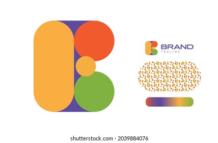 Logotipo de letra multicolor audaz redondeado usando letra E para guardería, preescolar, letras lúdicas, marca comercial con patrón y gradiente con colores rojo, amarillo, azul, verde