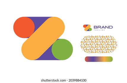 Bold Rounded Multicolored Font Logo Using Letter Z for Nursery, Preschool, Playful fun Lettering, Business Brand with pattern and gradient using colors red, yellow, blue, green