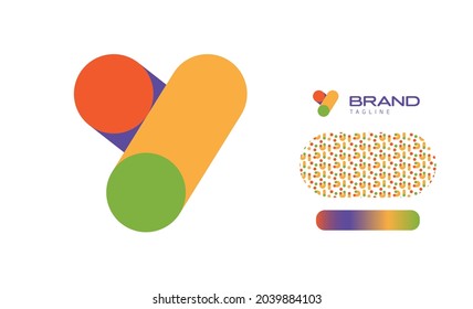 Bold Rounded Multicolored Font Logo Using Letter Y for Nursery, Preschool, Playful fun Lettering, Business Brand with pattern and gradient using colors red, yellow, blue, green