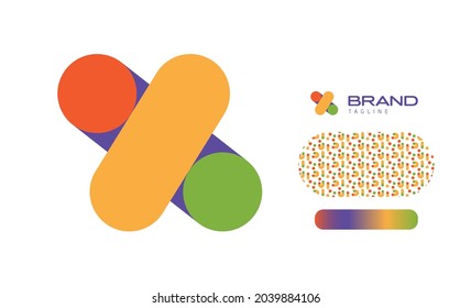 Bold Rounded Multicolored Font Logo Using Letter X for Nursery, Preschool, Playful fun Lettering, Business Brand with pattern and gradient using colors red, yellow, blue, green