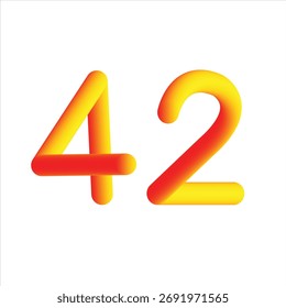 Números redondeados '42' con un gradiente vibrante de rojo a amarillo, aislados sobre un fondo blanco.