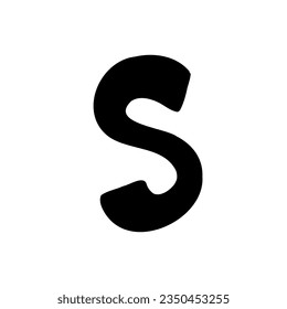 Bold S letter latin english in doodle hand drawn style isolated on white background. For logo, presentation, branding, education, font, signboard, lettering.