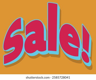 Bold Sale! text in pink with blue outline on an orange background.