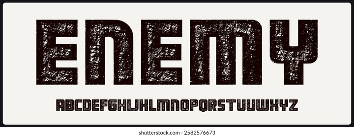 Bold sans serif vector font. Alphabet vector font with unique texture. Rough and grunge style vector font