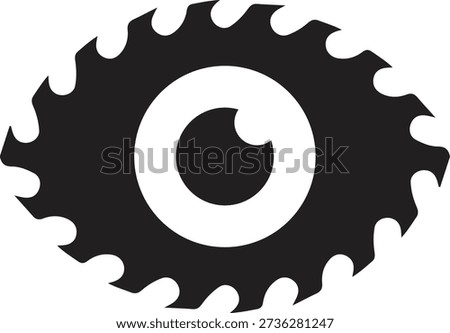 Bold Saw Blade Eye Logo. Black Minimalist Circular Icon for Visionary Woodworking and Carpentry Brands
