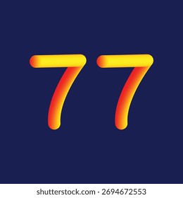 Gráfico vetorial arrojado e escalável do número 77, apresentando um vibrante gradiente de fogo de laranja para amarelo. Ideal para projetos de design que precisam de um elemento numérico dinâmico e impactante. Formato EPS para ve