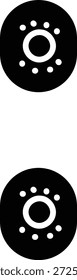 Bold Scandinavian division symbol with two dotted Nordic rune circles stacked vertically. Concept of fraction, ratio, split, logic, equation, education, math clarity. Cartoon vector illustration.