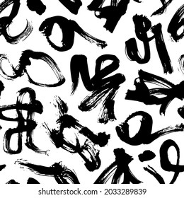 Bold scribbles vector seamless pattern. Swirled lines and freehand brush strokes. Abstract black ink background with swirled lines. Hand-drawn chaos doodles, scrawl sketch, squiggle pattern. 