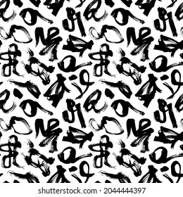 Bold scribbles vector seamless pattern. Swirled lines and freehand brush strokes. Abstract black ink background with swirled lines. Hand-drawn chaos doodles, scrawl sketch, squiggle pattern. 