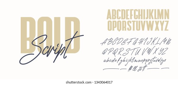 Bold and script alphabets. Vector font duo.