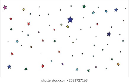 A bold seamless pattern with black doodles of stars, and other playful shapes on a white background, creating a fun and dynamic tile ornament perfect for modern and quirky designs.
