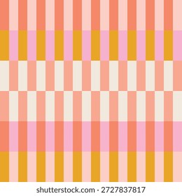 Bold Seamless Pattern with a colorful geometric grid of vertical stripes. Abstract Colorful Geometric Grid Texture. Retro Blocky Plaid Vector Background