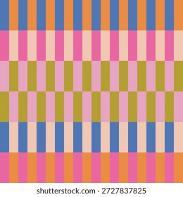 Bold Seamless Pattern with a colorful geometric grid of vertical stripes. Abstract Colorful Geometric Grid Texture. Retro Blocky Plaid Vector Background